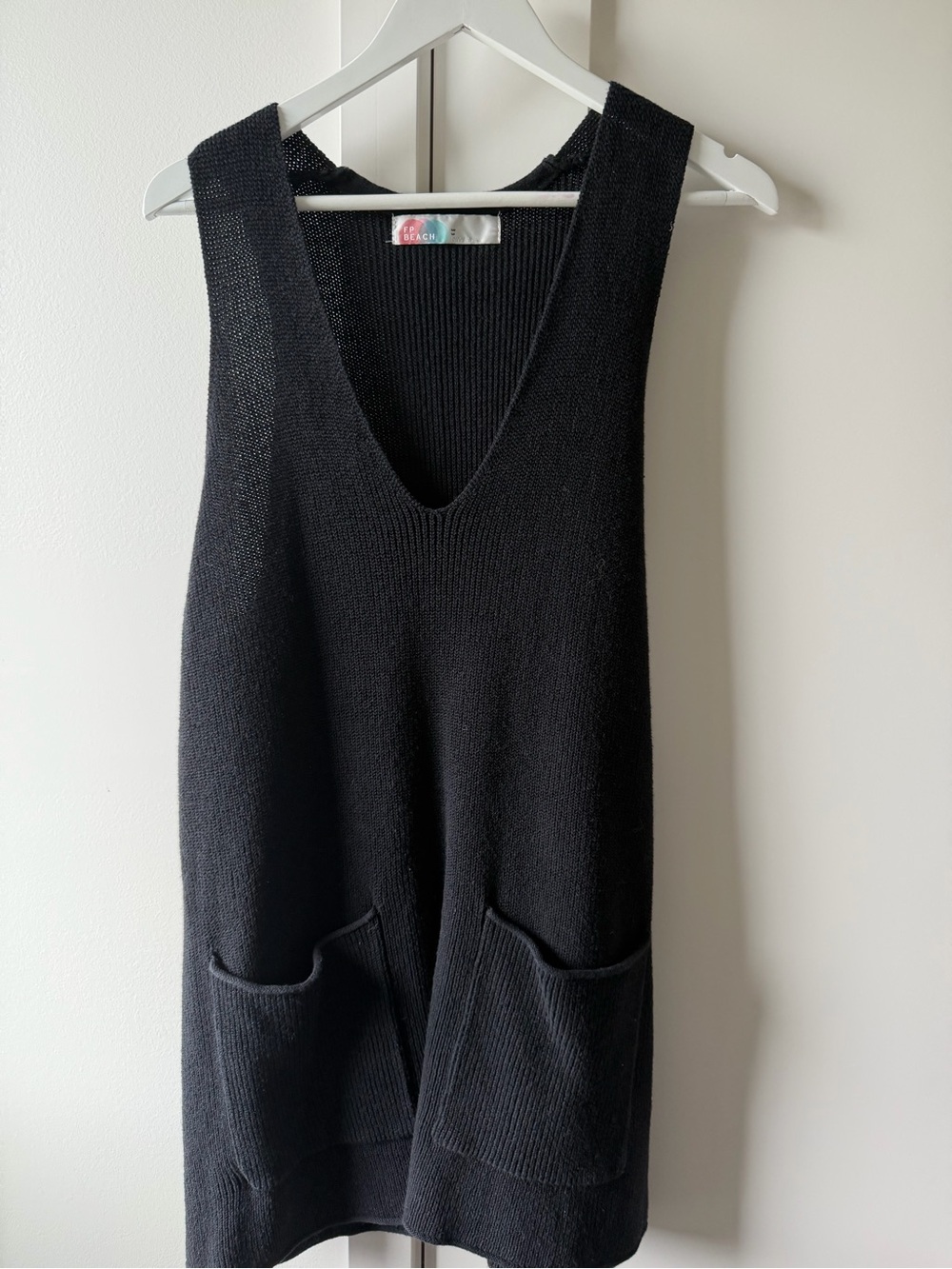 Free People Black Knit Mini Dress with Front Pockets